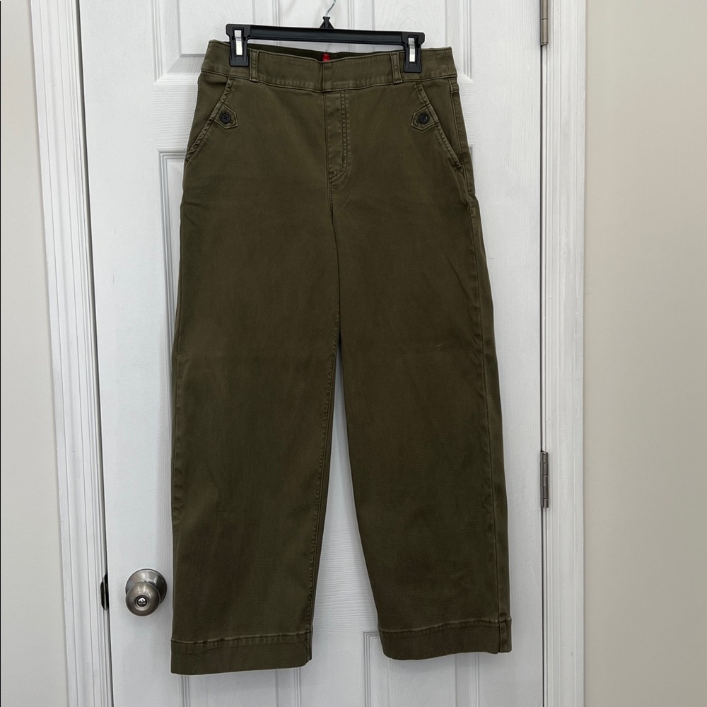 SPANX Olive Green stretch twill wide leg crop pants jeans stretch
